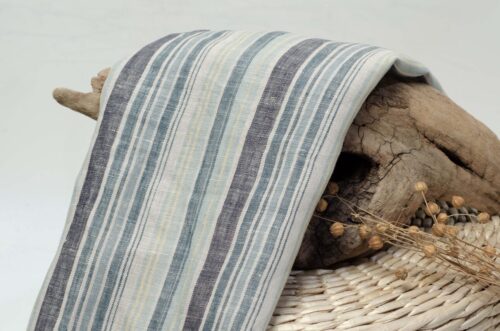 1279 (4) Colorful Striped 100% Linen Fabric for Spring & Summer – 135cm Width, 116g Weight, Perfect for Ethnic-Inspired Designs #1279