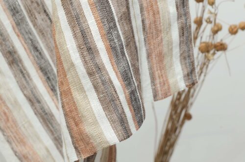 1279 (9) Colorful Striped 100% Linen Fabric for Spring & Summer – 135cm Width, 116g Weight, Perfect for Ethnic-Inspired Designs #1279