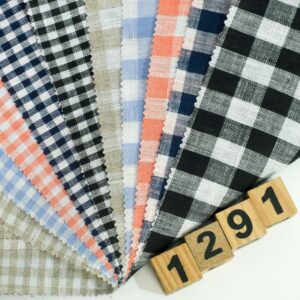 1291 主图 Classic Check 100% Linen Fabric for Spring & Summer – 135cm Width, 135g Weight, Breathable & Antibacterial for Shirts & Dresses #1291