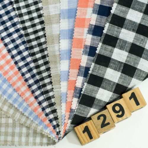 1291 主图 Classic Check 100% Linen Fabric for Spring & Summer – 135cm Width, 135g Weight, Breathable & Antibacterial for Shirts & Dresses #1291