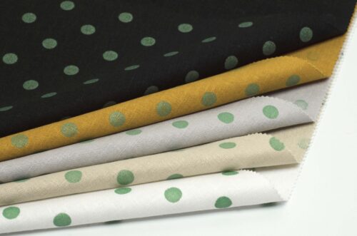 1409 (2) Stretch Linen-Viscose Blend Fabric with Polka Dot Print – 138cm Width, 203g Weight, Perfect for Spring & Autumn Dresses #1409
