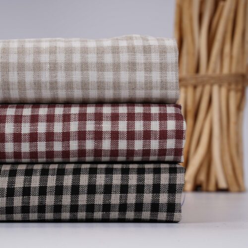 1608- linenschina (14) Classic Check 100% Linen Fabric for Spring & Summer – 138cm Width, 124g Weight, Breathable & Stylish for Shirts & Dresses #1608