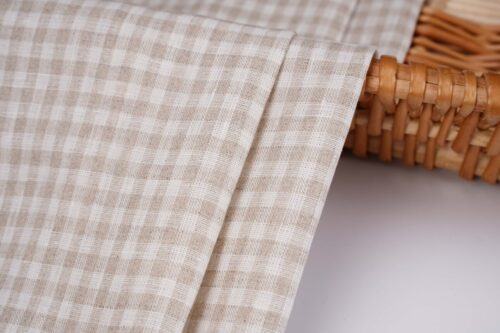1608- linenschina (8) Classic Check 100% Linen Fabric for Spring & Summer – 138cm Width, 124g Weight, Breathable & Stylish for Shirts & Dresses #1608