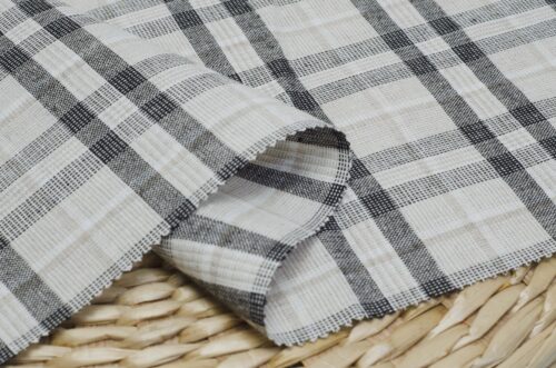 2944 (19) Grey Linen Blend Check - 145g, 138cm Width, Muted Tones - Vintage Inspired Spring Summer #2944