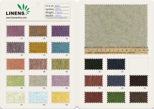 Linenschina9602 (12) Washed Linen Fabric - 176g/sqm, 138cm Width, Pre-Wrinkled & Breathable for Natural Style Clothing #9602