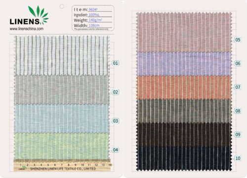 Linenschina9604 (10) Washed Linen Stripe Fabric - 140g/sqm, 138cm Width, Soft & Artistic for Bohemian Fashion #9604