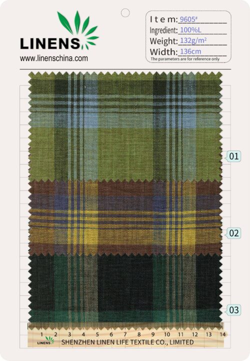 Linenschina9605 (3) Breathable Linen Check Fabric - 132g/sqm, 136cm Width, Open Weave & Eco-Friendly for Summer Wear #9605