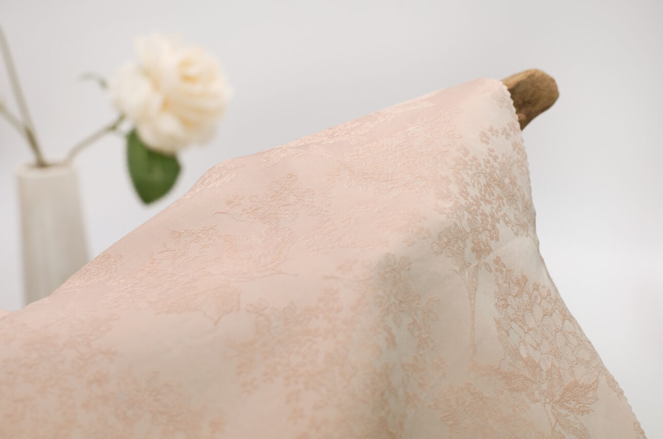 linenschinaD18008 Elegant Floral Fabric with Rose Essence 25%Rose 75%Filament 190gsm Drapable Satin Jacquard Rose Fabric