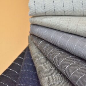 linenschina 2812 (1) Herringbone Linen Fabric - 152g Medium Weight, 137cm Width, White Pinstripe - Structured Shirts & Pants Material #2812