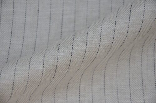 linenschina 2812 (8) Herringbone Linen Fabric - 152g Medium Weight, 137cm Width, White Pinstripe - Structured Shirts & Pants Material #2812