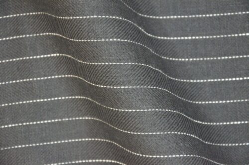 linenschina 2812 (80) Herringbone Linen Fabric - 152g Medium Weight, 137cm Width, White Pinstripe - Structured Shirts & Pants Material #2812