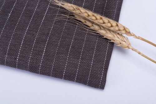 linenschina 2812 (95) Herringbone Linen Fabric - 152g Medium Weight, 137cm Width, White Pinstripe - Structured Shirts & Pants Material #2812