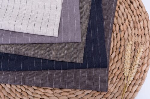 linenschina 2812 (97) Herringbone Linen Fabric - 152g Medium Weight, 137cm Width, White Pinstripe - Structured Shirts & Pants Material #2812