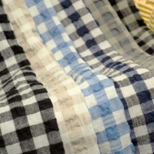 linenschina2863 (1) Linen Cotton Seersucker Fabric - 183g Medium Weight, 130cm Width, Bubble Check Pattern - Spring Autumn #2863