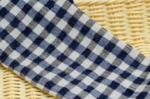 linenschina2863 (13) Linen Cotton Seersucker Fabric - 183g Medium Weight, 130cm Width, Bubble Check Pattern - Spring Autumn #2863