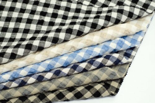 linenschina2863 (3) Linen Cotton Seersucker Fabric - 183g Medium Weight, 130cm Width, Bubble Check Pattern - Spring Autumn #2863