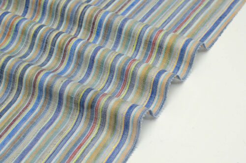 Pastel Stripe Linen Fabric - 103g Ultra Light, 138cm Width, Vintage Color Palette - Spring Summer Essential #2938