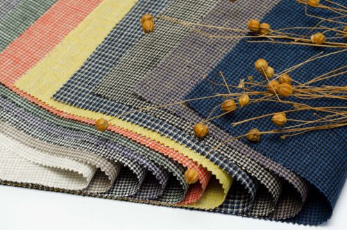 linenschina2940 (2) Houndstooth Linen Fabric - 137g Medium Weight, 138cm Width, Classic Check - Sophisticated Spring Summer #2940