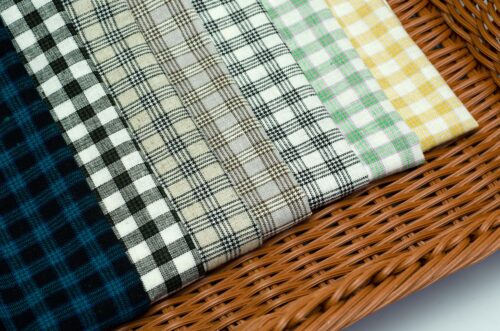 linenschina2941 (6) Linen Rayon Check Fabric - 170g Medium Weight, 138cm Width, Mini Grid Pattern - Spring Summer Autumn #2941