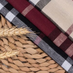 linenschina3110 (1) Ramie Cotton Check Fabric - 126g Lightweight, 140cm Width, British Style Twill Weave - Classic Spring Summer #3110