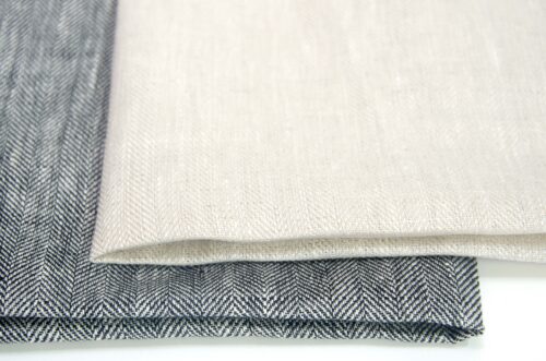 linenschina3422 (2) 100% Linen Herringbone Fabric - 160g Medium Weight, 138cm Width, Structured Drape - Year-Round #3422