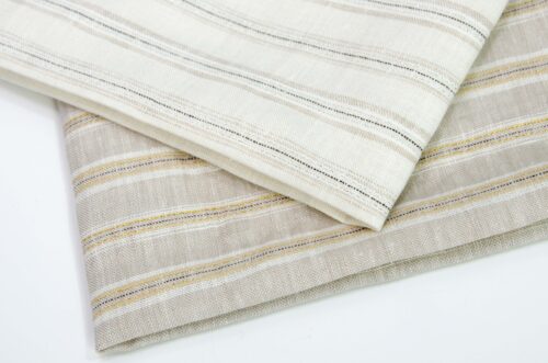 linenschina3423 (10) Linen Metallic Stripe Fabric - 160g Medium Weight, 138cm Width, 2% Gold/Silver Yarn - Subtle Shine #3423
