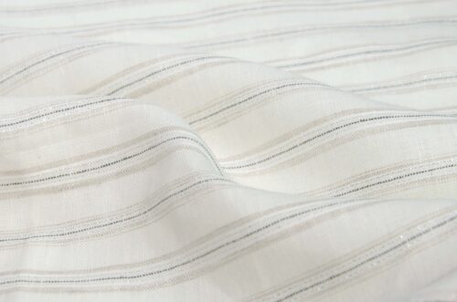 linenschina3423 (3) Linen Metallic Stripe Fabric - 160g Medium Weight, 138cm Width, 2% Gold/Silver Yarn - Subtle Shine #3423