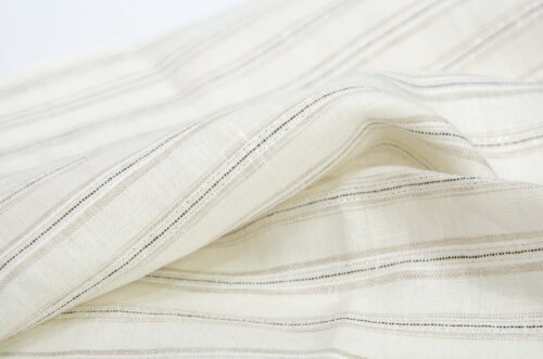 linenschina3423 (5) Linen Metallic Stripe Fabric - 160g Medium Weight, 138cm Width, 2% Gold/Silver Yarn - Subtle Shine #3423