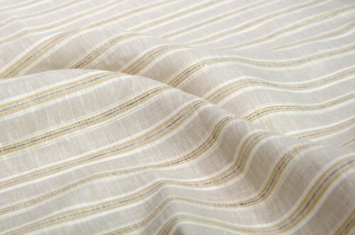 linenschina3423 (6) Linen Metallic Stripe Fabric - 160g Medium Weight, 138cm Width, 2% Gold/Silver Yarn - Subtle Shine #3423