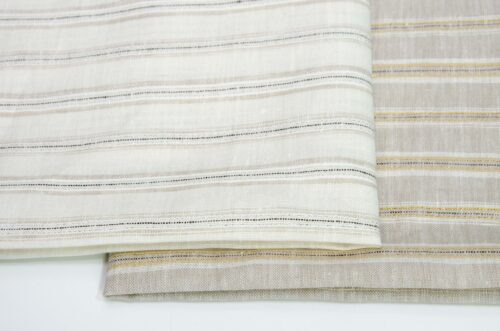 linenschina3423 (9) Linen Metallic Stripe Fabric - 160g Medium Weight, 138cm Width, 2% Gold/Silver Yarn - Subtle Shine #3423