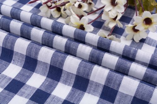 linenschina3531 (28) Linen Cotton Yarn-Dyed Check - 136g Lightweight, 145cm Width, Durable Texture - Summer Wear #3531