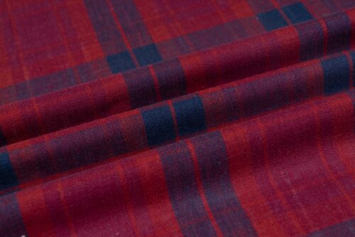 linenschina3533 (12) Linen Cotton Line Check - 116g Ultra Light, 140cm Width, Textured Surface - Spring Summer #3533
