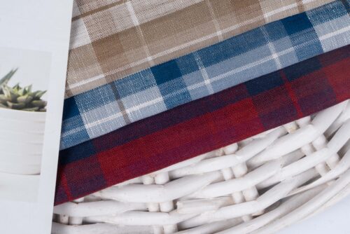 linenschina3533 (5) Linen Cotton Line Check - 116g Ultra Light, 140cm Width, Textured Surface - Spring Summer #3533
