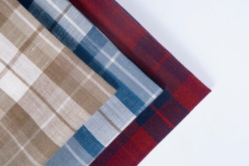 linenschina3533 (7) Linen Cotton Line Check - 116g Ultra Light, 140cm Width, Textured Surface - Spring Summer #3533
