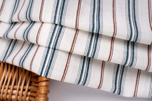 linenschina3536 (10) Linen Cotton Stripe Fabric - 130g Lightweight, 140cm Width, 55% Linen 45% Cotton - Spring Summer #3536