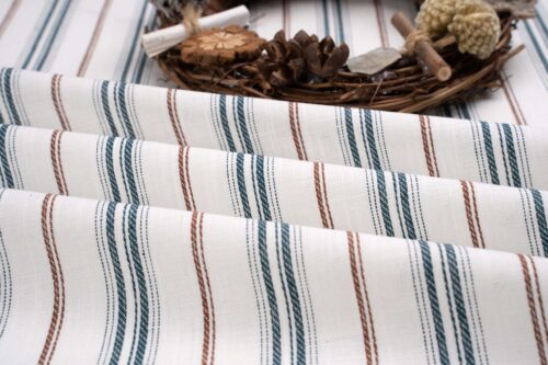 linenschina3536 (9) Linen Cotton Stripe Fabric - 130g Lightweight, 140cm Width, 55% Linen 45% Cotton - Spring Summer #3536