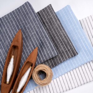 linenschina3538 (1) Linen Cotton Stripe Fabric - 141g Medium Weight, 140cm Width, Classic Design - Seasonal Wardrobe #3538