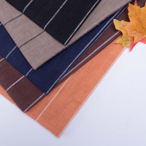 85% Ramie 15% Cotton 249g/m² - Washed Striped Fabric with Rustic Charm for Winter #8043