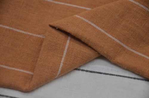 85% Ramie 15% Cotton 249g/m² - Washed Striped Fabric with Rustic Charm for Winter #8043