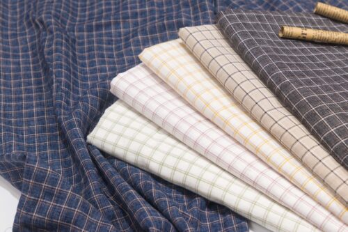 linenshina8049 (4) 48% Linen 40% Polyester 12% Cotton 121g/m² - Yarn-Dyed Checkered Fabric for Casual Wear #8049