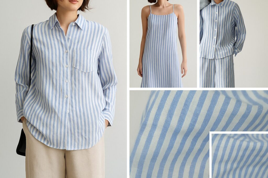 #1244 New Arrival Stripe Woven Shirts Yarn-Dyed French Linens 100% Sustainable Linen Fabric for Clothing for Boys and Girls 6 1244