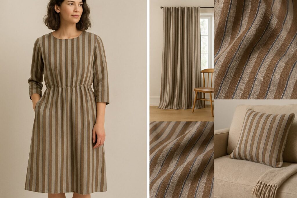 2026 S/S Trend Classic Lightweight 140g Linen Cloth | 100% Natural Fiber for Summer & Spring Apparel | Soft Striped Design#9610 10 20250710 1632 条纹亚麻面料细节 remix 01jzsqbtmfeh2t09d44dfvq0h1