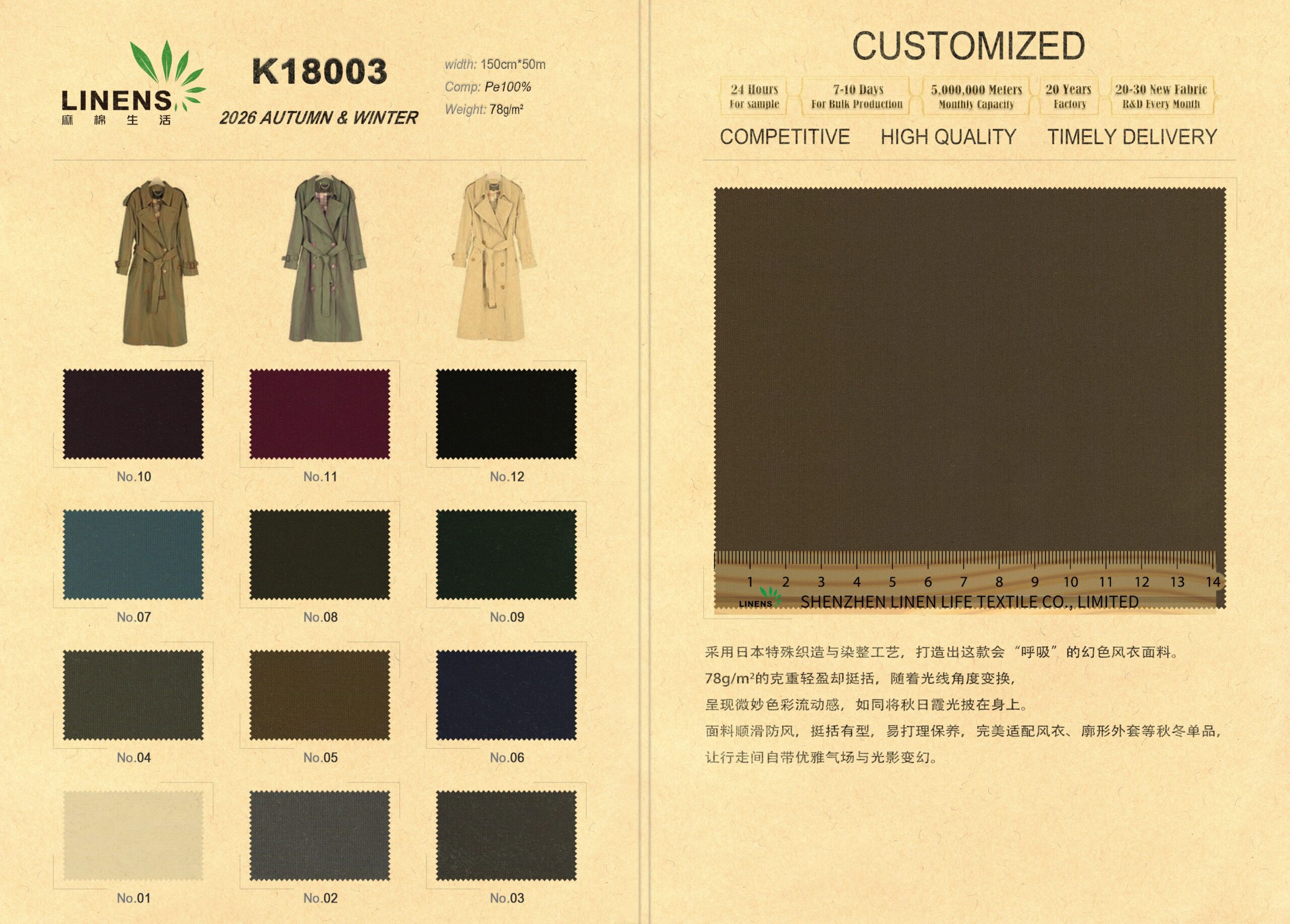 K18003# Japanese Iridescent Trench Coat Fabric | 100% Polyester | 150cm | 78g/m² | Lightweight, Windproof, Shiny Finish 2 微信图片 20251103144459 scaled