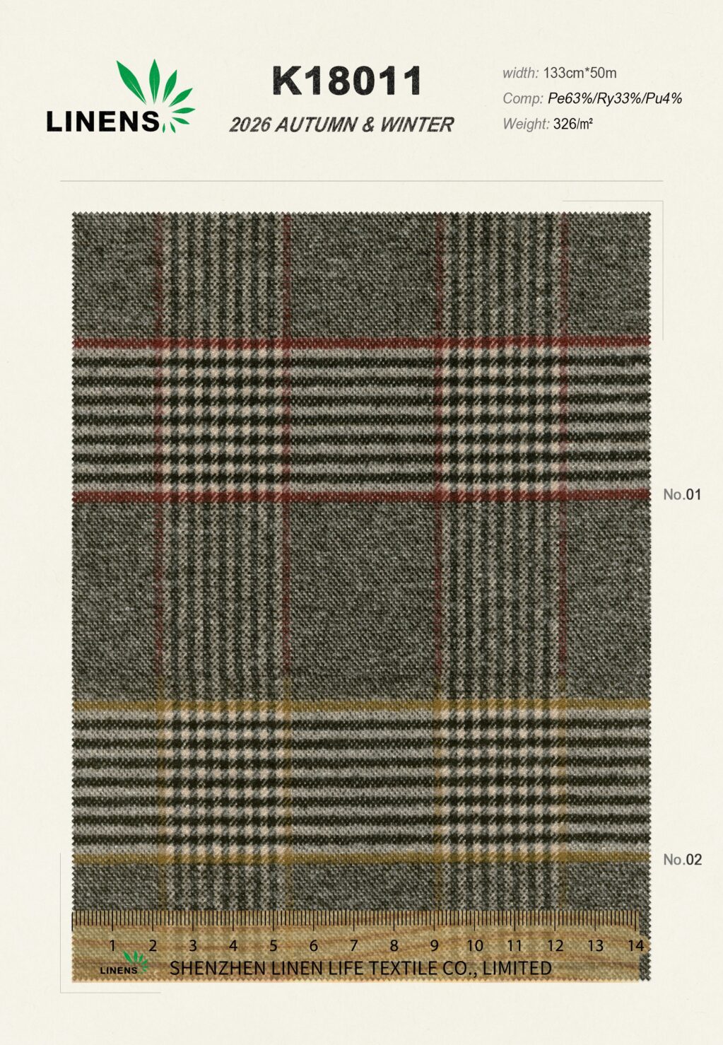 K18011# Japanese Polyester Rayon Spandex Check Fabric | 63% Polyester 33% Rayon 4% Spandex | 133cm | 326g/m² | Warm, Structured, Classic Check, Ideal for Coats & Skirts 2 微信图片 20251111163822 222 6